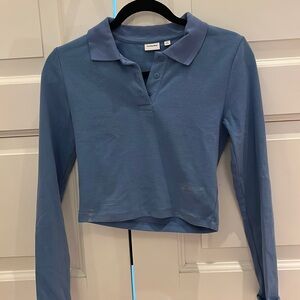 Aritzia Sunday Best blue cropped polo long sleeve top